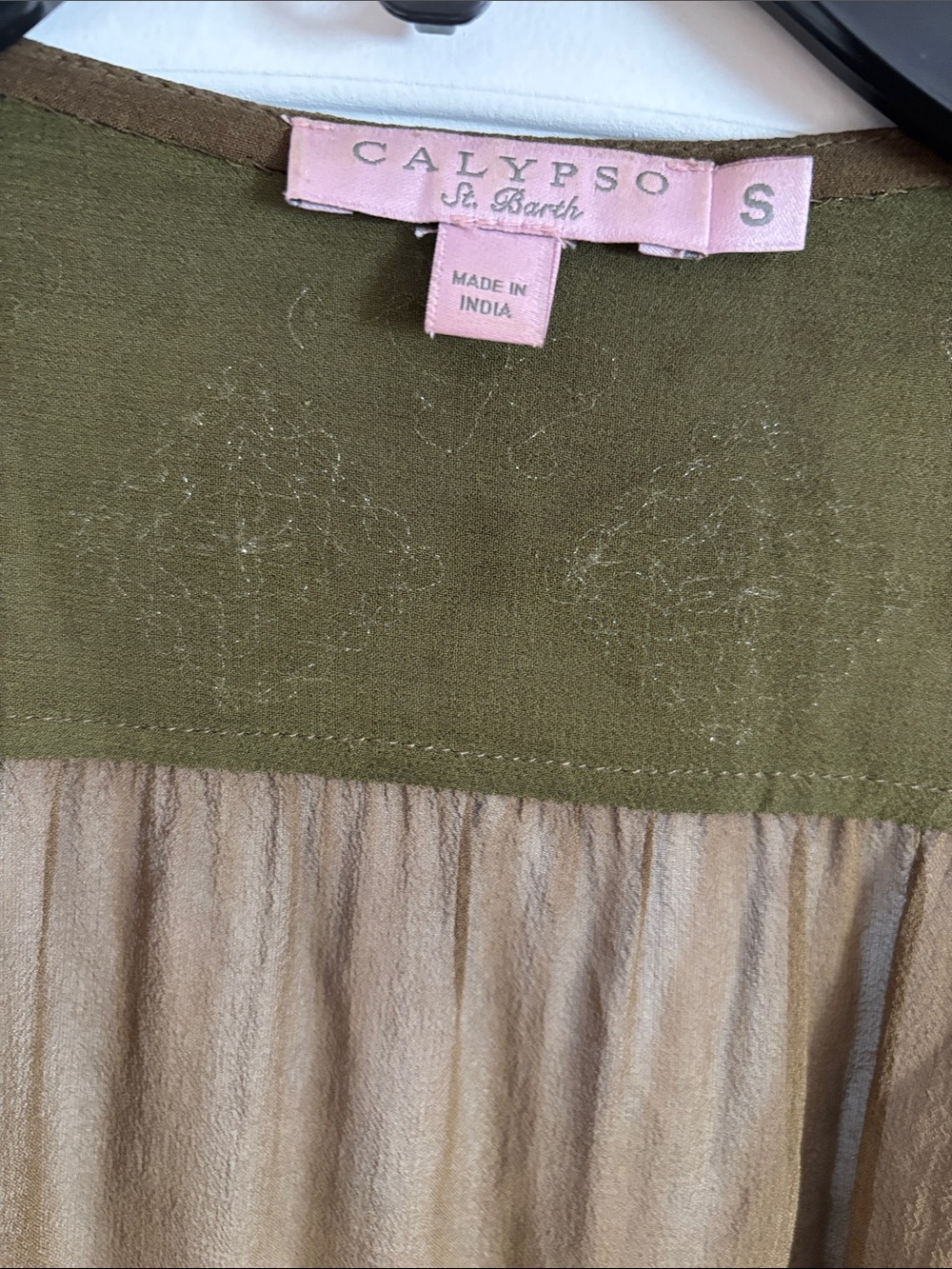 Calypso St. Barth Olive and Tan Textured Jeweled Silk Open Cardigan Small - Picture 2 of 10